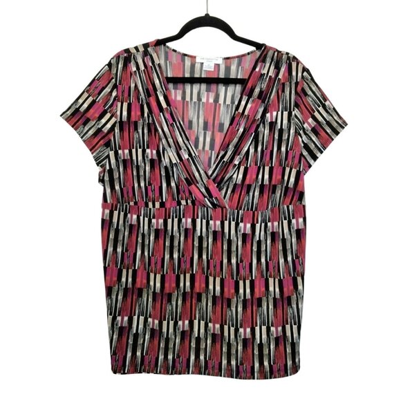 Liz Claiborne Woman Colorful Crossover V-Neck Short Sleeve Blouse Size 2X - Picture 2 of 6